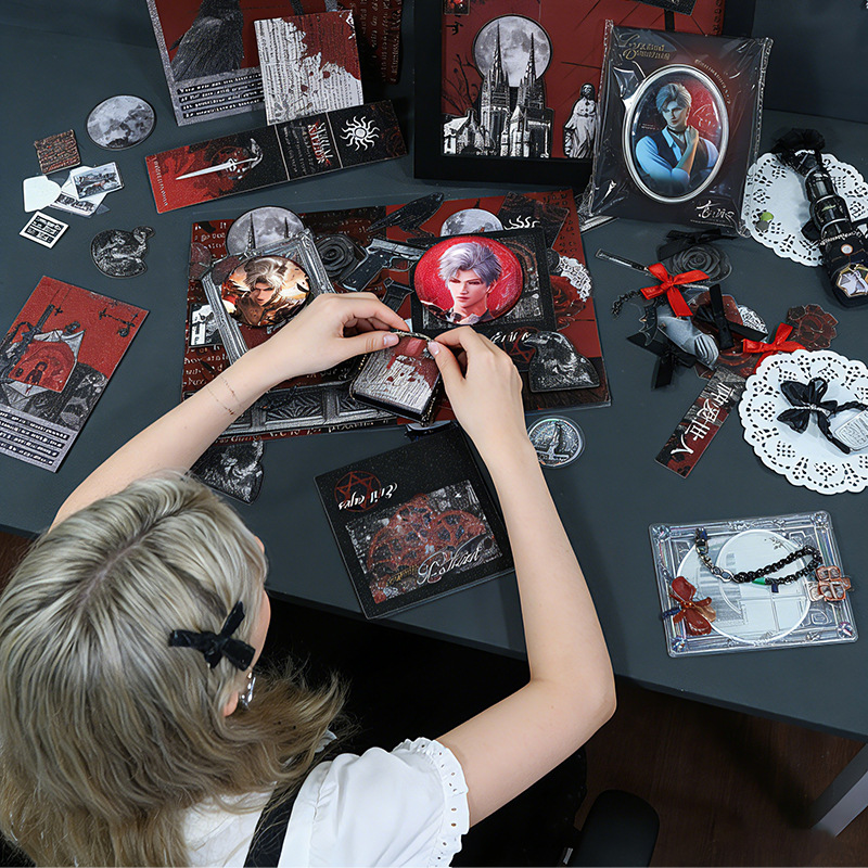 스티커 - 빈티지 다크 고딕 나비 꽃 테두리