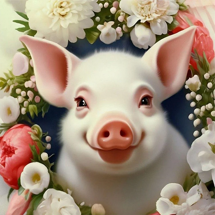 Pig And Flower 30*30CM (Canvas) Full Round Drill Diamond Painting gbfke