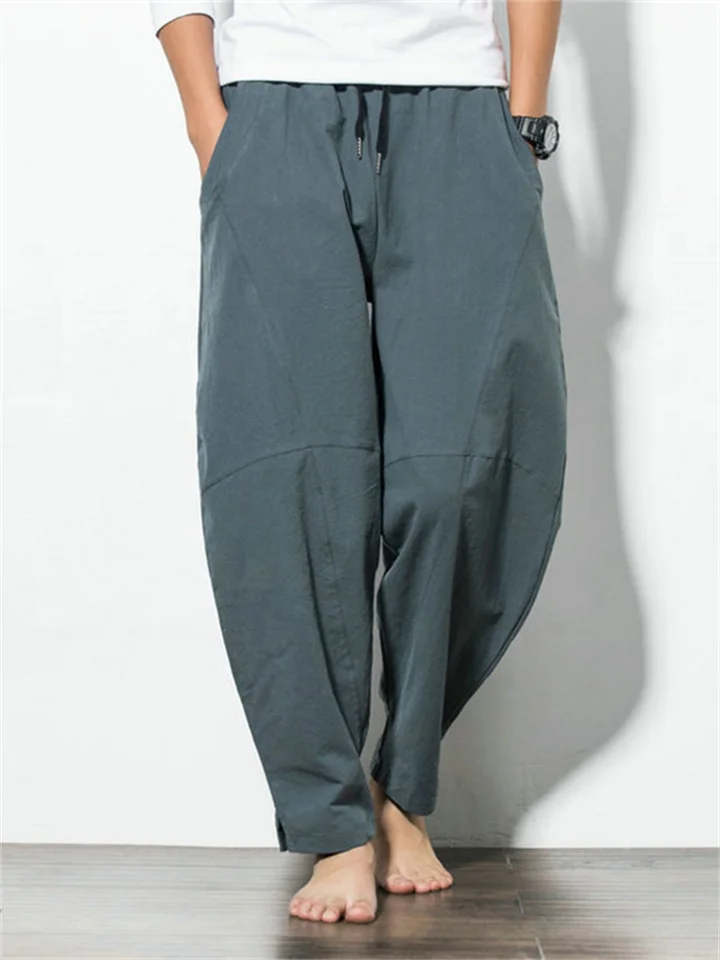 Men's Fashion Pants Large Size Cotton and Linen Casual Pants Chinese Style Harem Pants