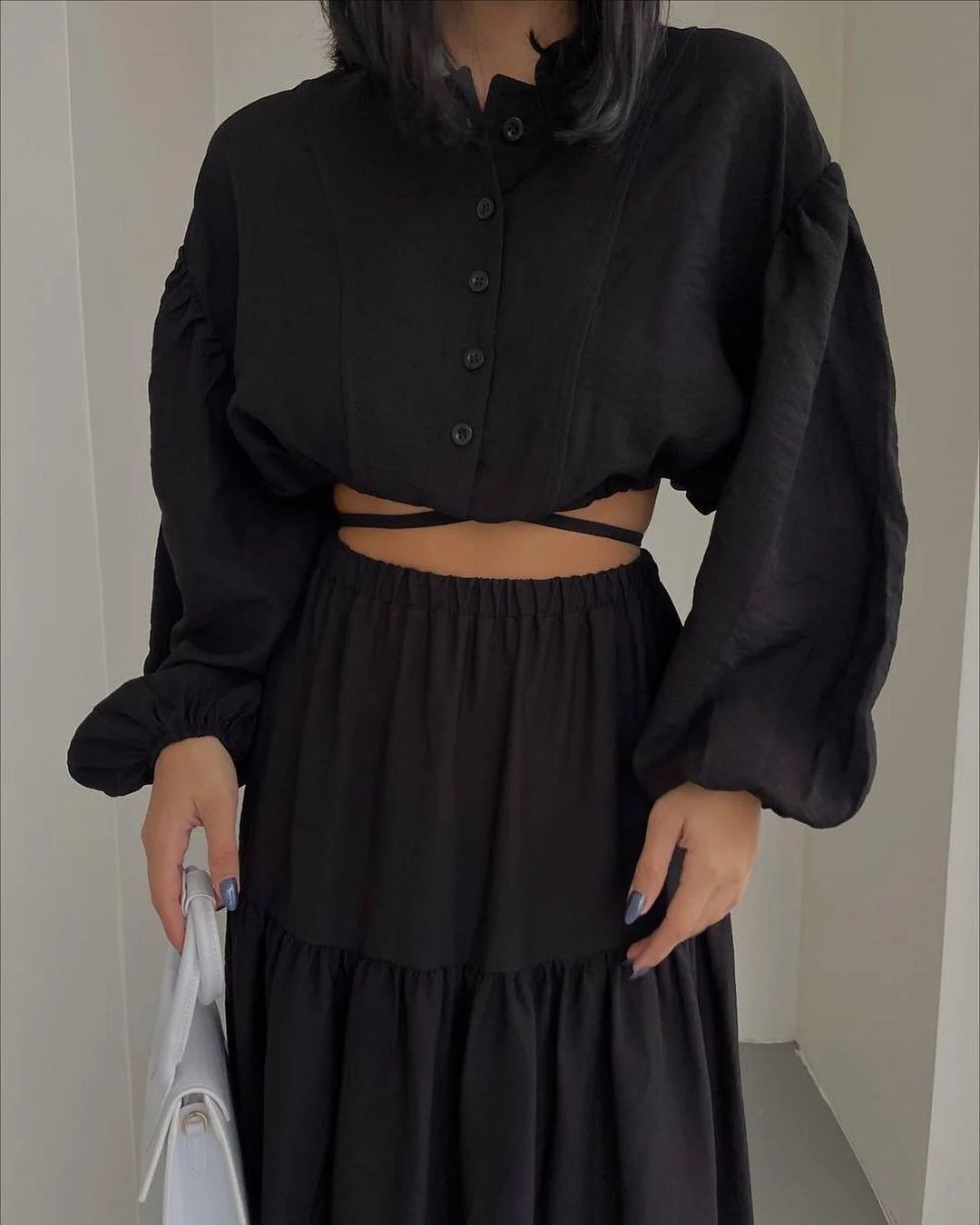 Nigikala Nigikala New With Long-Sleeved Top Folded Open Skirt Suit