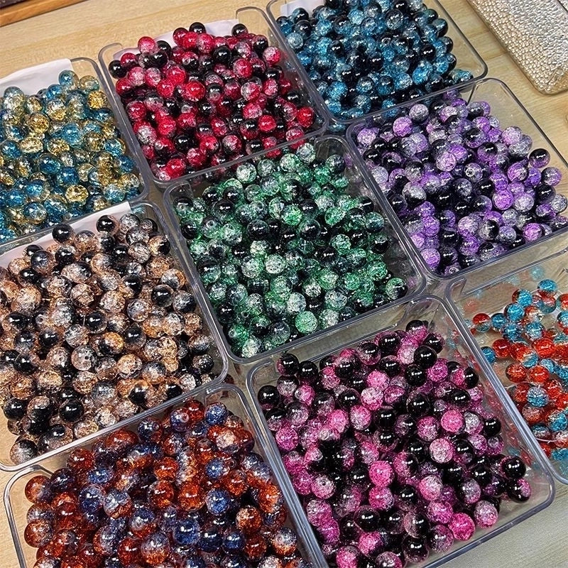 50 PCS/Package Diameter 10mm Diameter 8mm Glass Crackle Glass Beads Round Jewelry Accessories