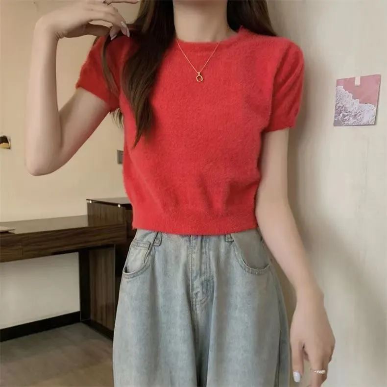 Uveng Uveng Shoulder Short Sleeves Short-Sleeved T-Shirt Repair Summer Slim New Design With Stylish Tops Hottie