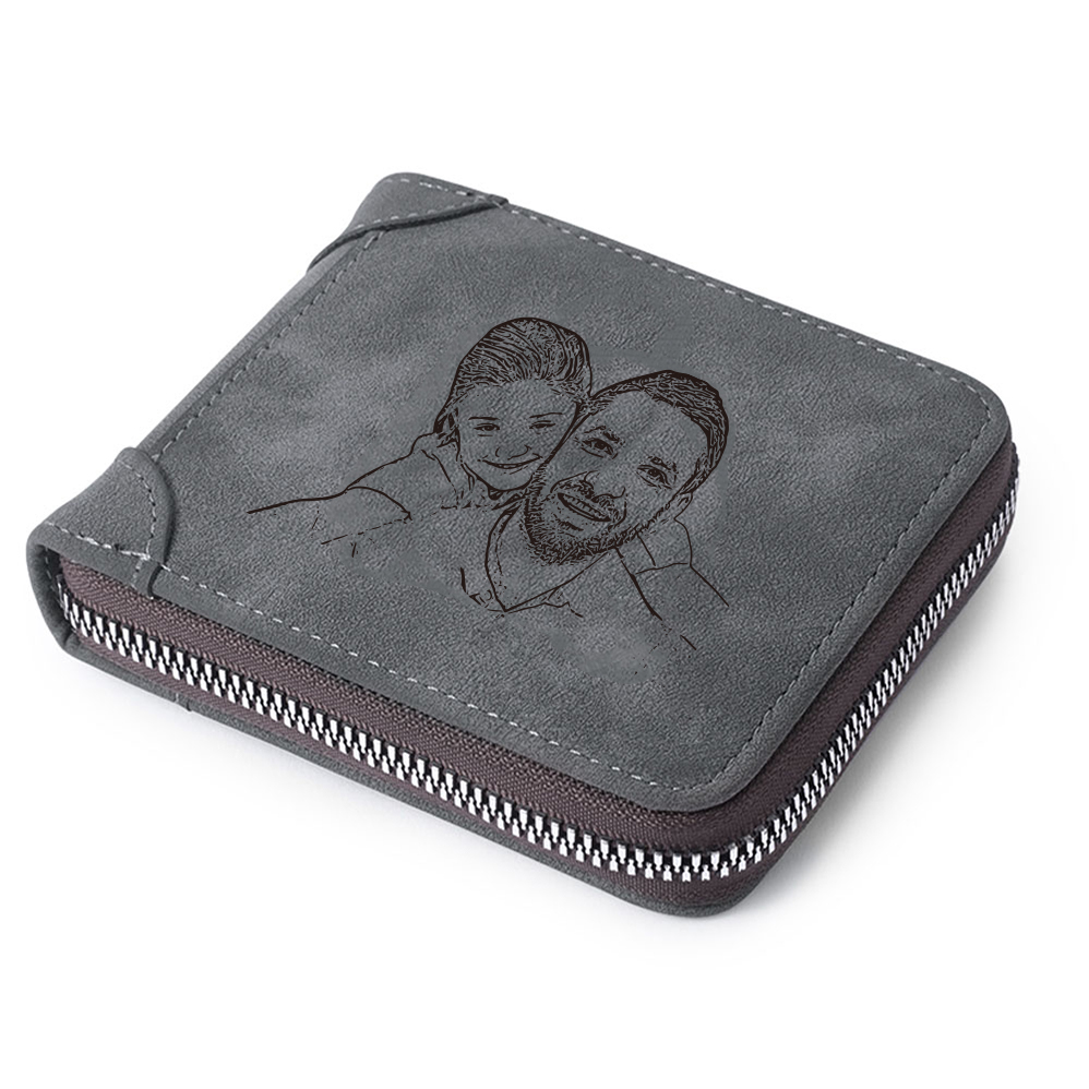 Portafoglio da uomo con chiusura lampo 1 lettera e 1 foto di linea personalizzabili regalo per uomo