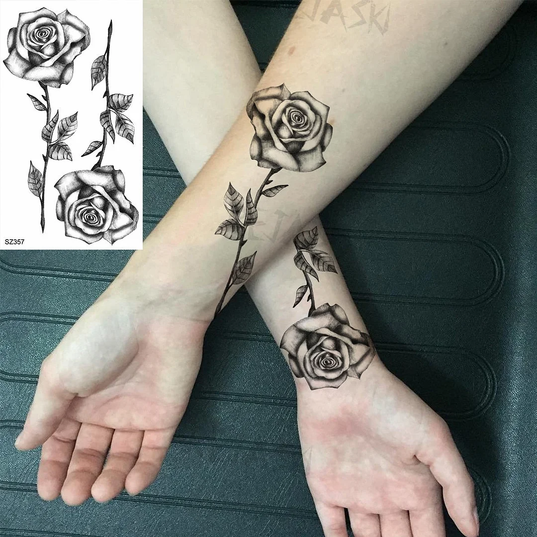 Colored Rose Fashion Feet Temporary Tattoos For Women Adult Hummingbird Sunflower Fake Tattoo Body Art Washable Tatoos Sticker
