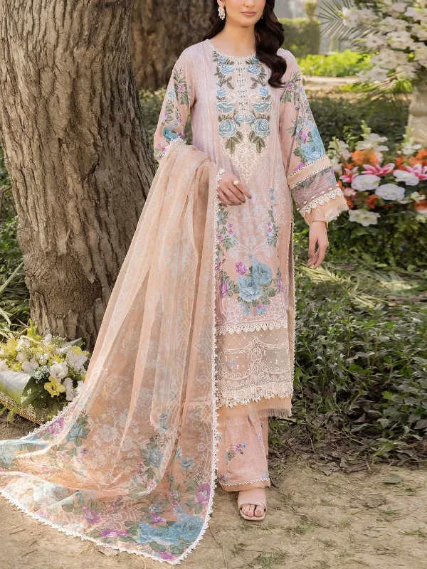 Round Neck Flower Embroidered Top And Pants Suit