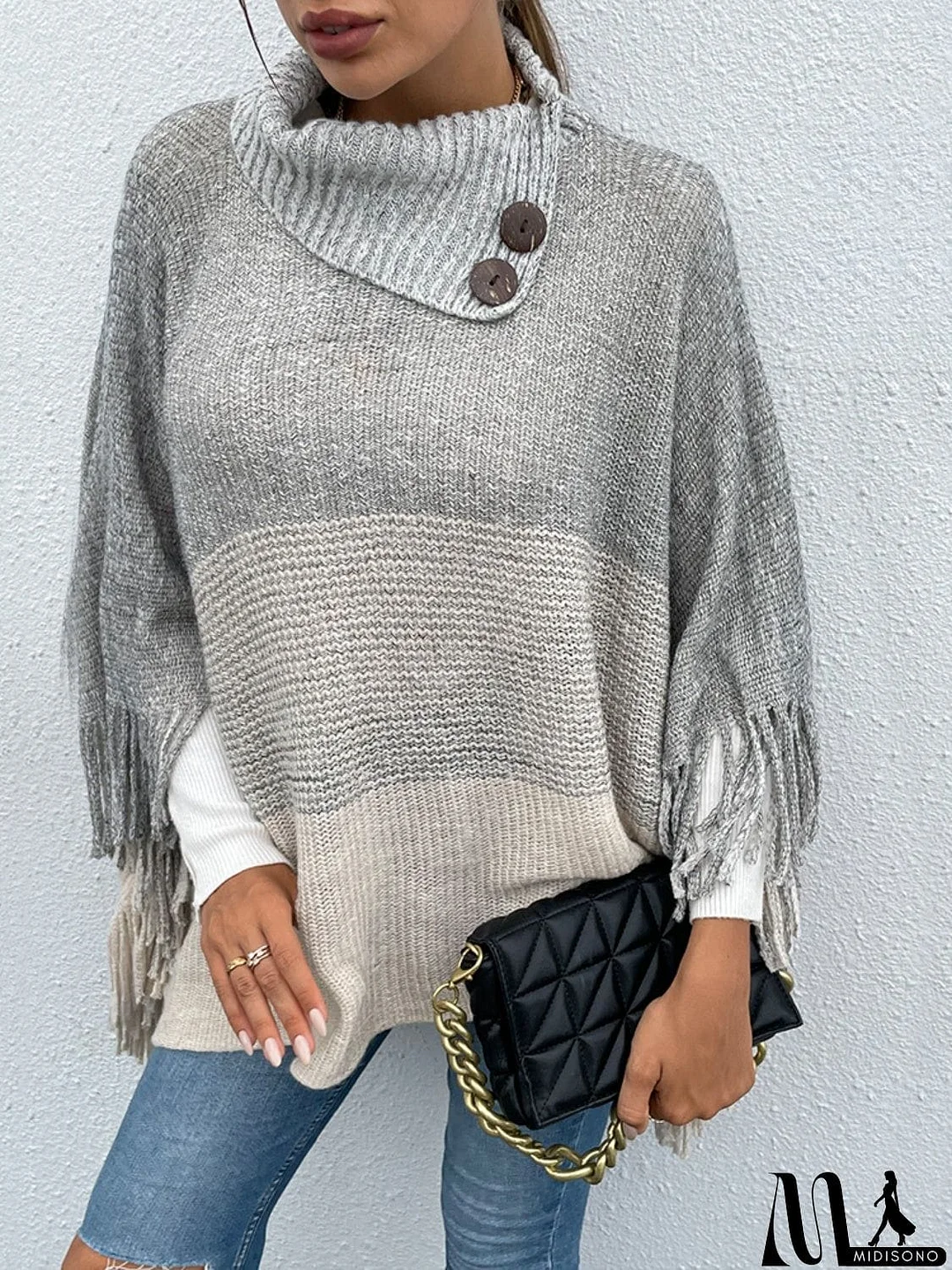MidiSono - Color Block Fringed Sweater