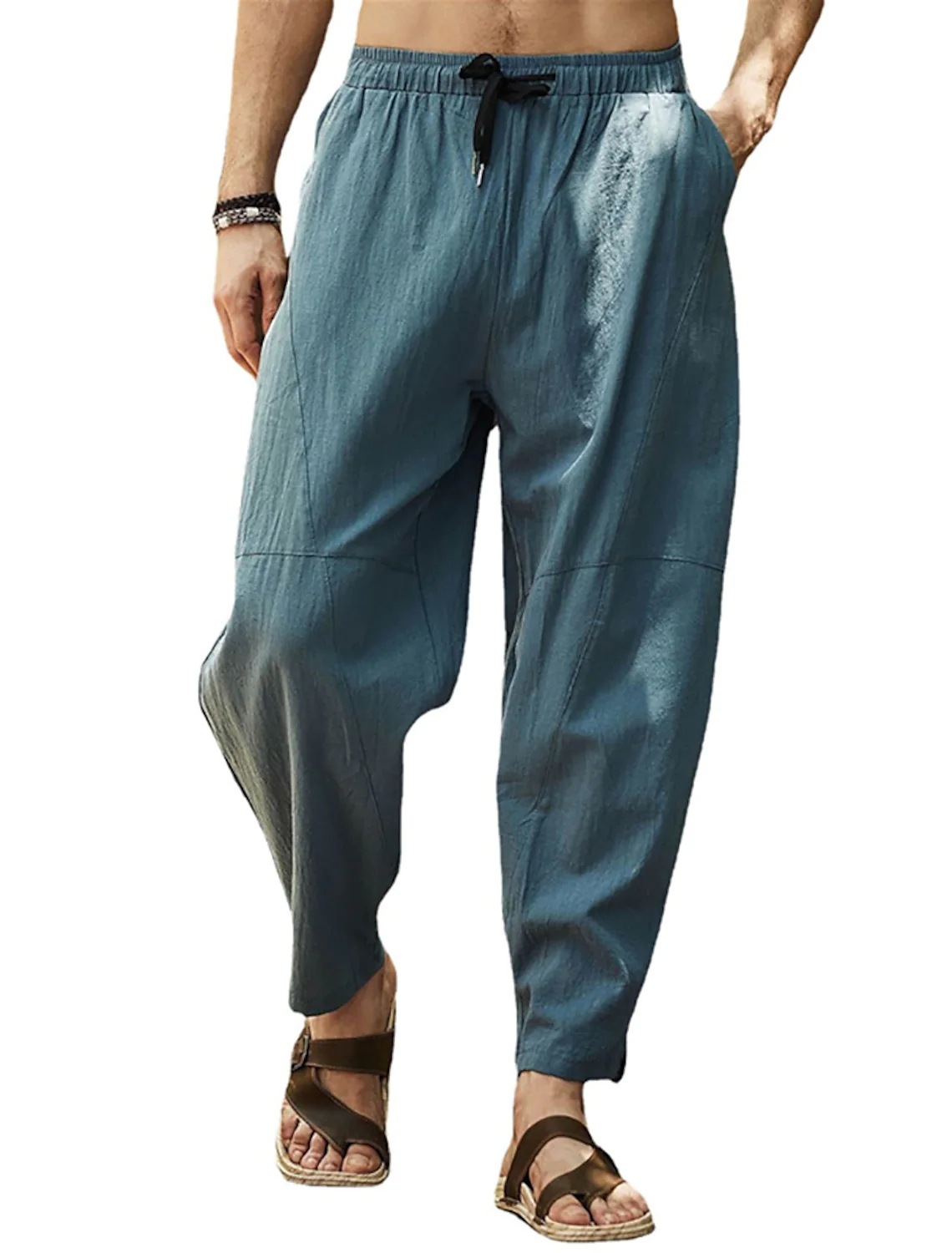Men's Linen Loose Drawstring Hip-Hop Lantern Pencil Pants