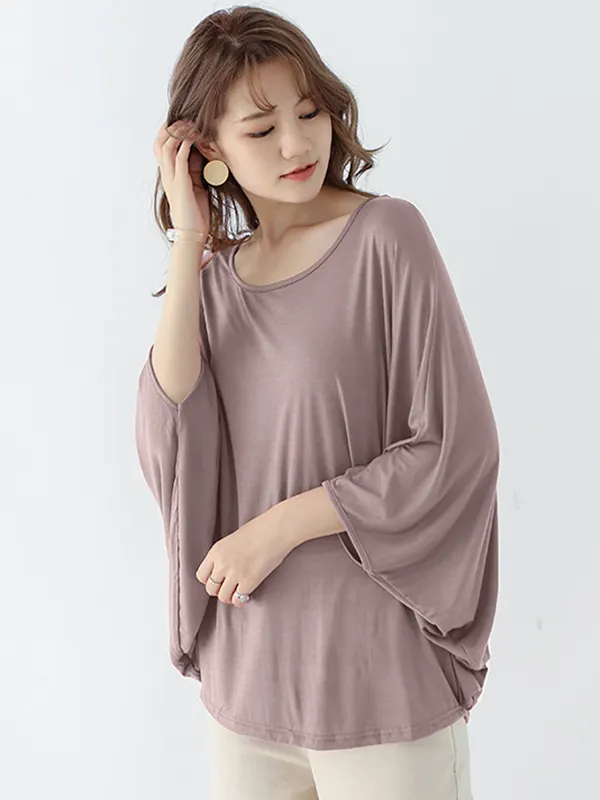 Umgee Exposed Seam Round Neck Batwing Sleeve Knit Top