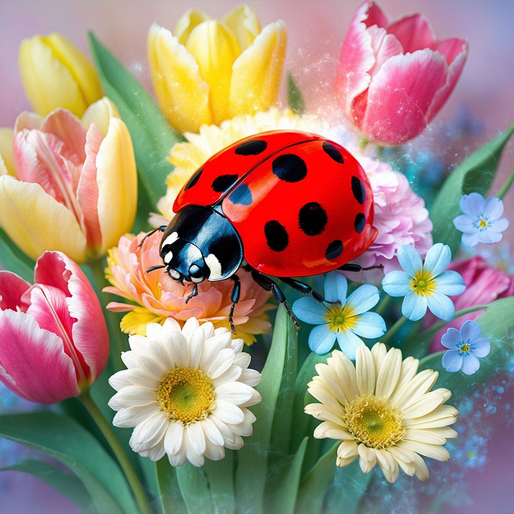 Ladybug Tulip 40*40cm(canvas) full round drill diamond painting