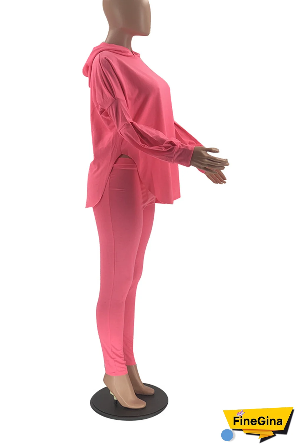 Pink Street Solid Patchwork Hooded Collar Long Sleeve Two Pieces