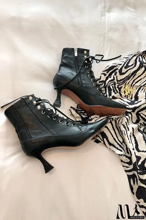 MidiSono - Vintage Zipper Lace Up Boots