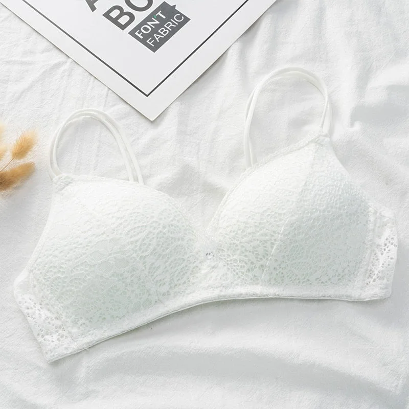 Women Bra Sexy Lace Bralette Floral Wireless Bra Female Underwear A B Cup Lingerie Soft Solid Color Ultra-thin Brassiere