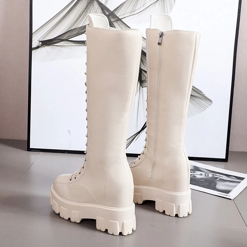 Women's Boots High Top 2021 Chunky Platform Pu Over-the-Knee High Boots Women Retro Punk Increasing Long Shoes Woman Shoes