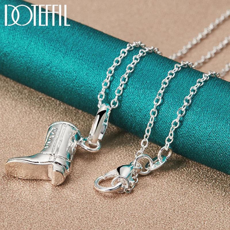 DOTEFFIL 925 Sterling Silver Shoes Boots Pendant Necklace 16-30 Inch Snake Chain For Women Man Jewelry
