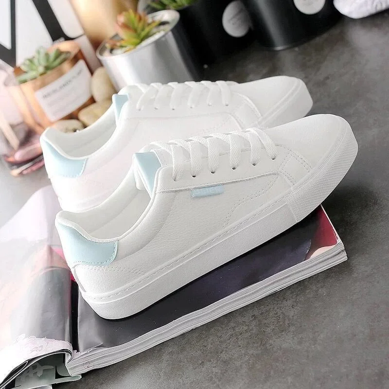 2021 Women Sneakers Leather Shoes Spring Smmer Casual Flats Sneakers Female Fashion Comfort White Embroidery Vulcanized Shoes