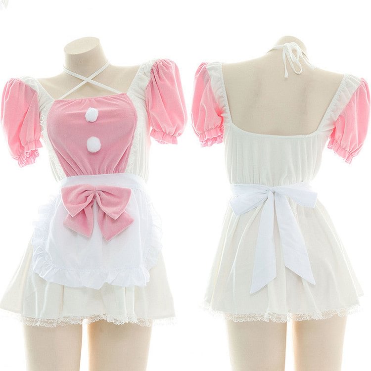 Cute Bow Pink White Maid Dress BE1109