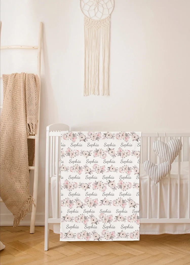 Personalized Baby Girl Floral Swaddle Newborn Swaddle Blanket Set|Set12
