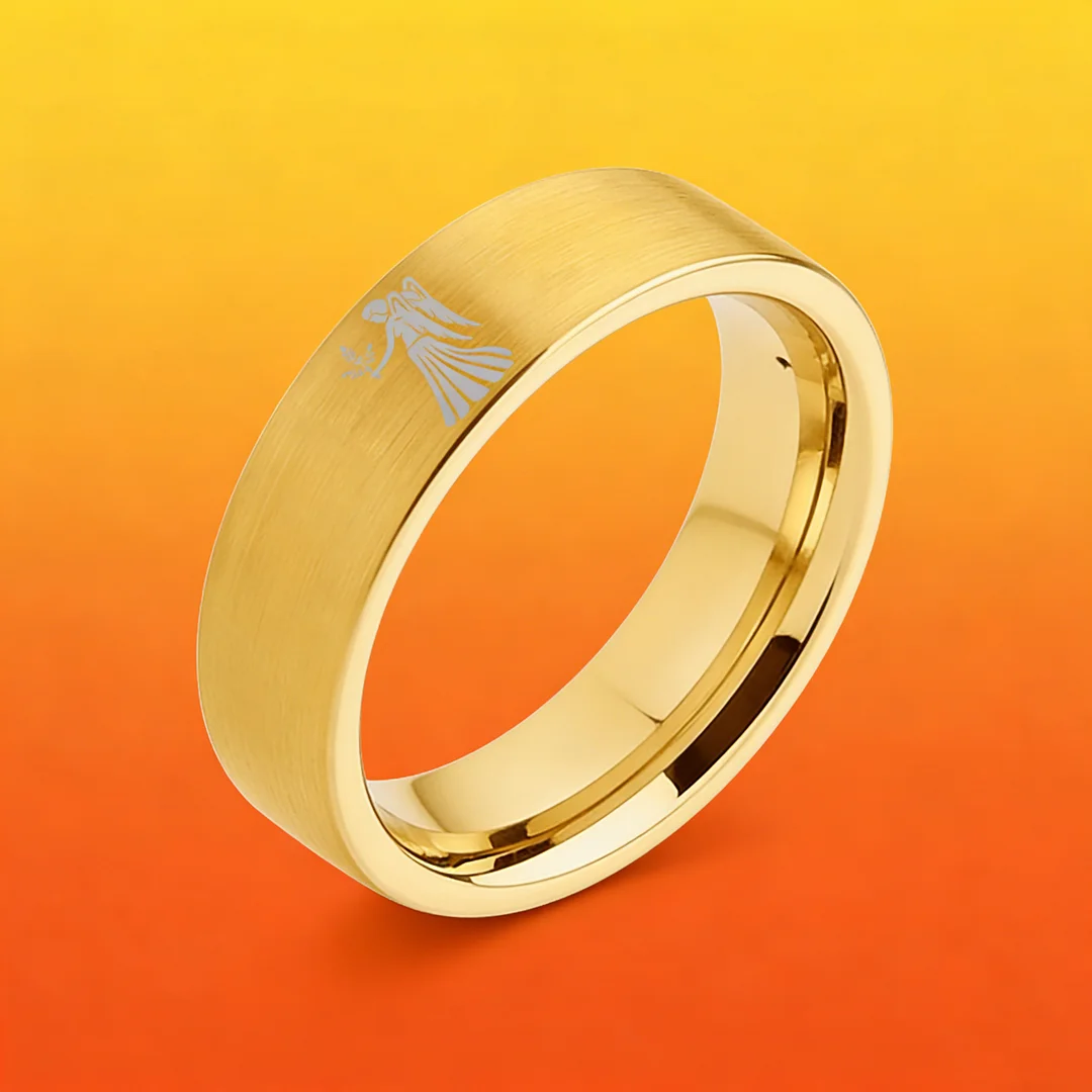 Gold Tungsten Carbide Rings Flat Virgo Wedding Band Flat Top Comfort Fit 4MM 6MM 8MM Width