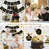 Birthday Decorations, Happy Birthday Banner with Honeycomb Ball, Gift Hanging Swirl Streamer, Circle Dot Garland - Happy Birthday Party Decorations for Men Women Boys Girls (Black & Gold, 70th)