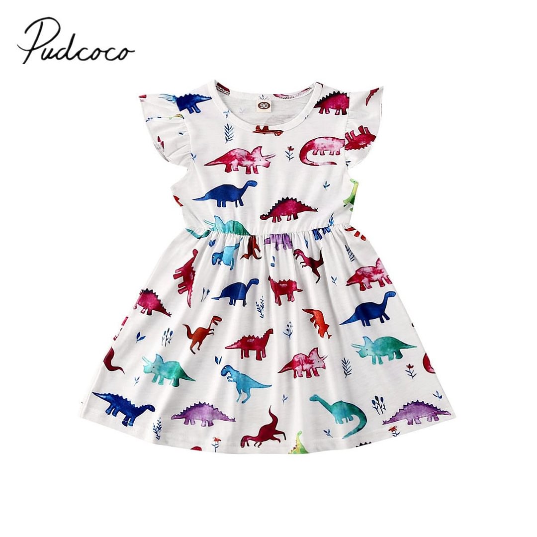 2020 Baby Summer Clothing Toddler Kids Baby Girls Dresses Colorful Dinosaur Dress Party Princess Floral Clothes