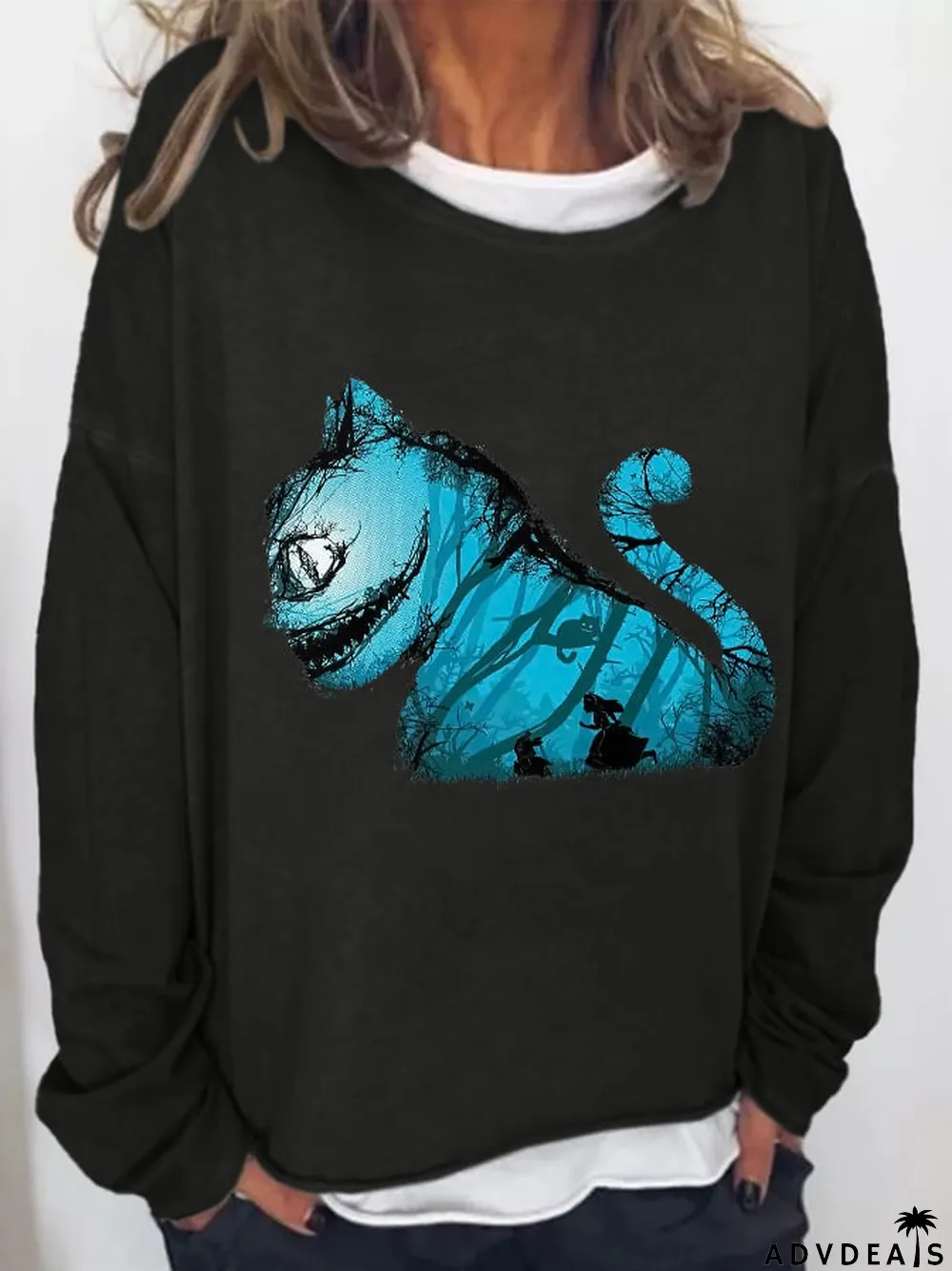 Retro Halloween Cat Print Sweatshirt