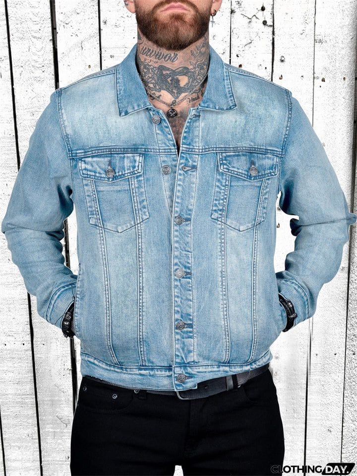 Stylish Crown Dinosaur Print Denim Jacket for Men