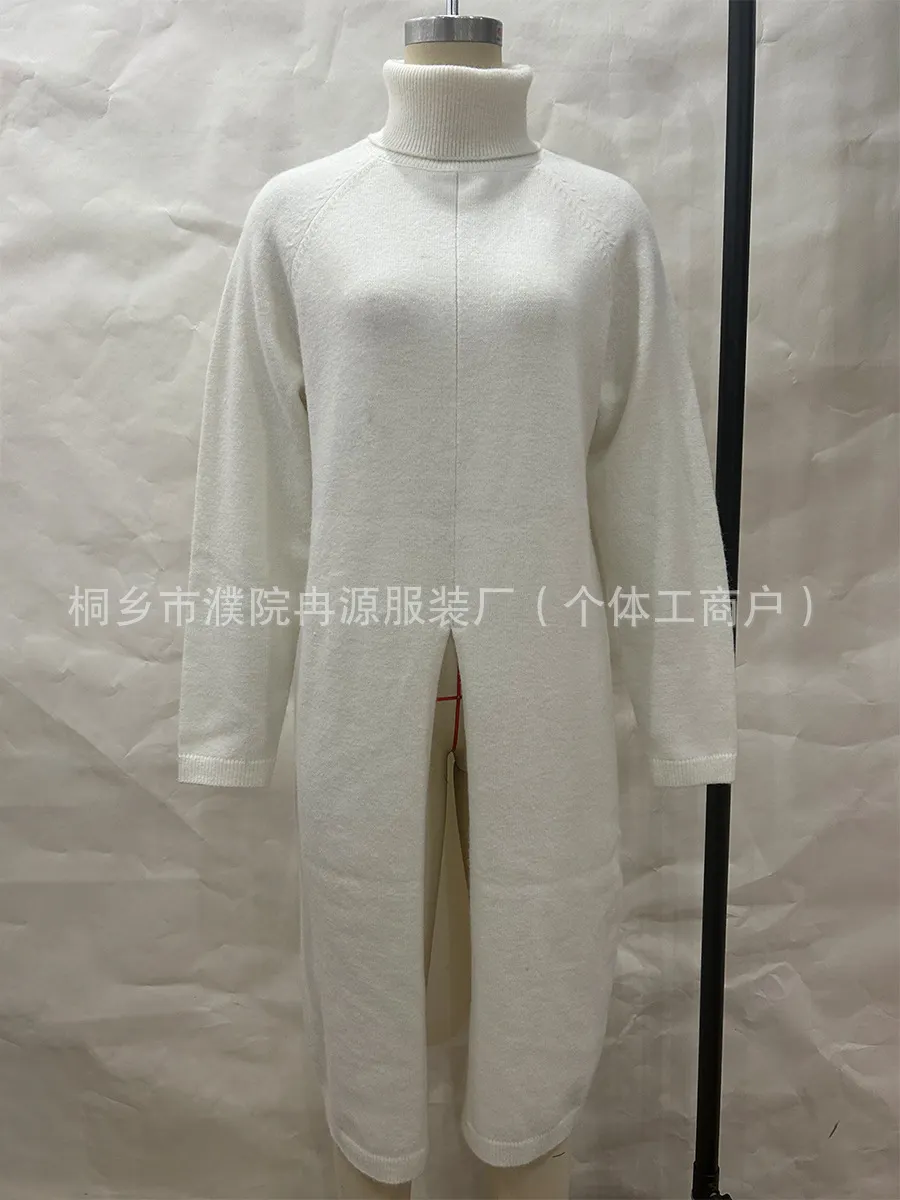 Nigikala Nigikala Women's Long Knitted Shirt Spring And Autumn Fashion High-Neck Long Sleeves Under The Fork Solid Color Sweater