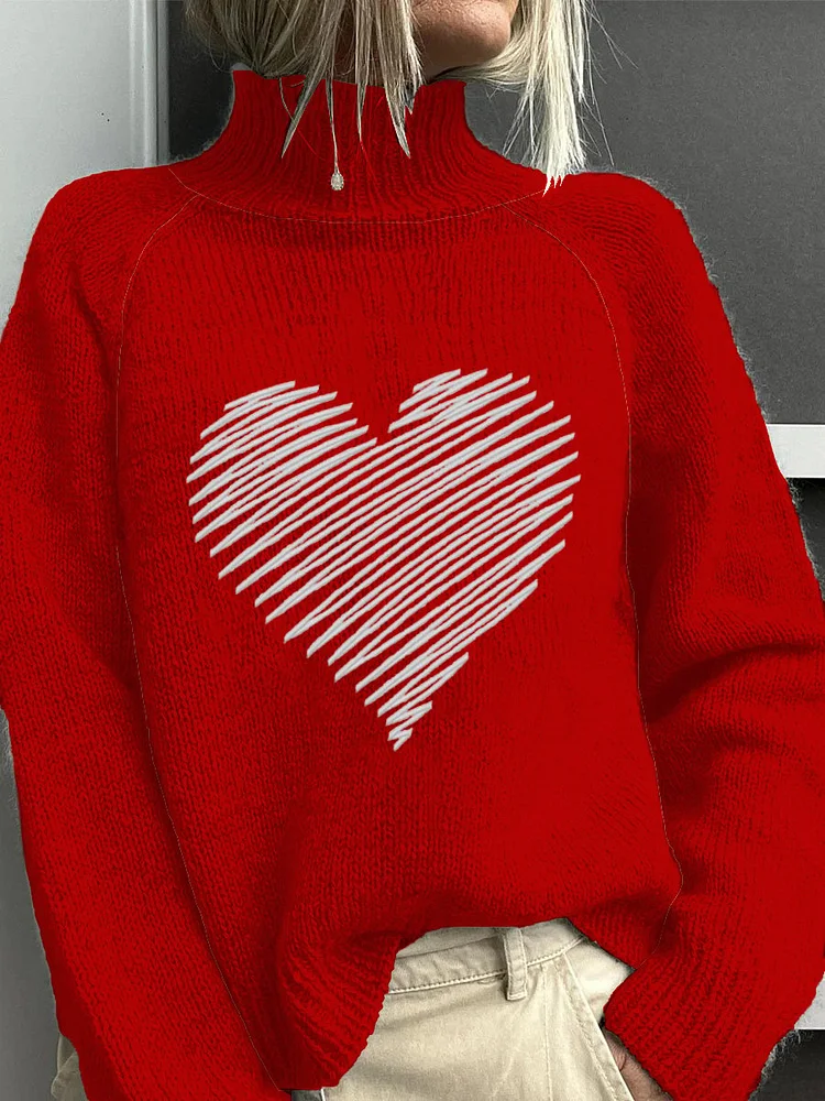 Women's Valentine's Day Cute Heart Casual Knitted Sweater