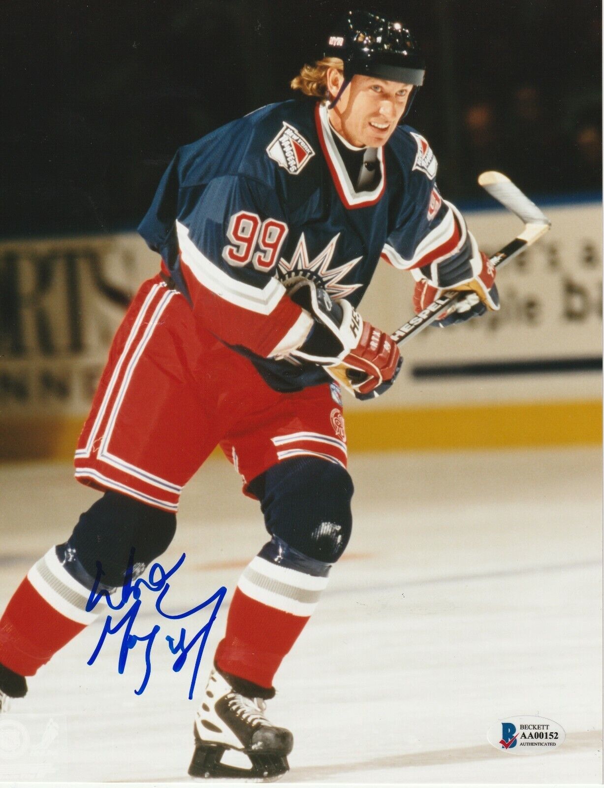 WAYNE GRETZKY Signed New York RANGERS 8X10 Photo Poster painting w/ Beckett LOA