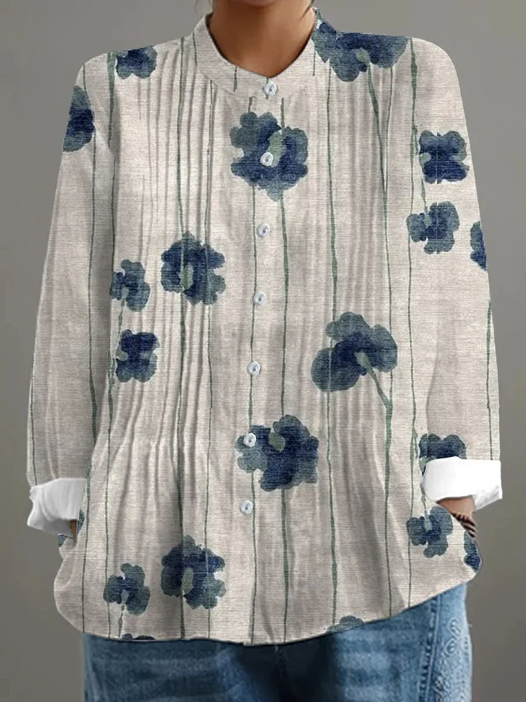 Women's Retro Floral Art Print Casual Shirt 