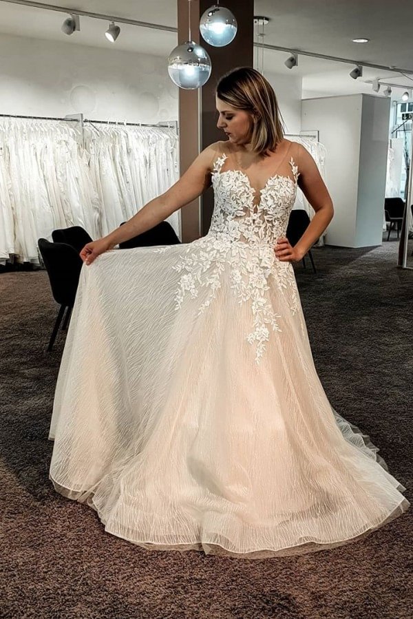 Bellasprom Elegant Long V-Neck Long Backless Wedding Gown With Lace Appliques