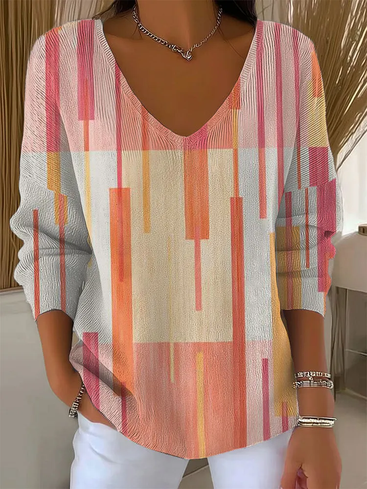Women's Vintage  Abstract Geometry Art Print Casual Pullover Sweater