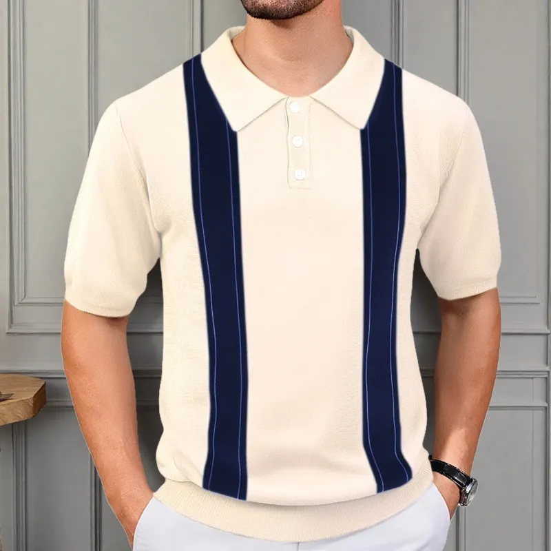 Uveng Uveng Men's Summer New Striped Knits Short Sleeve Business Polo Shirts Men's SY0175