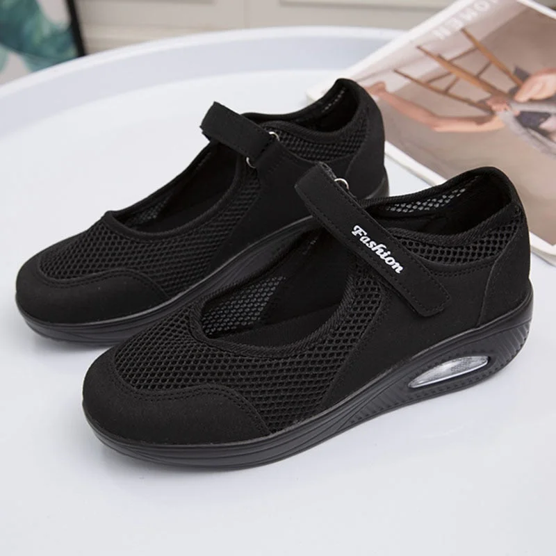 Cushion Platform Sneakers Women Breathable Mesh Spring Summer Casual Shoes Woman Plus Size 44 Ankle Strap Flats Zapato Mujer