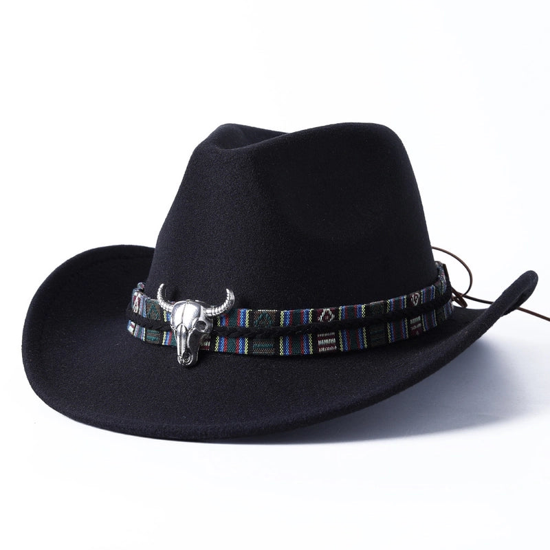 New Cow Head Woolen Western Denim Top Hat Ethnic Style Men And Women Couple Hat Style