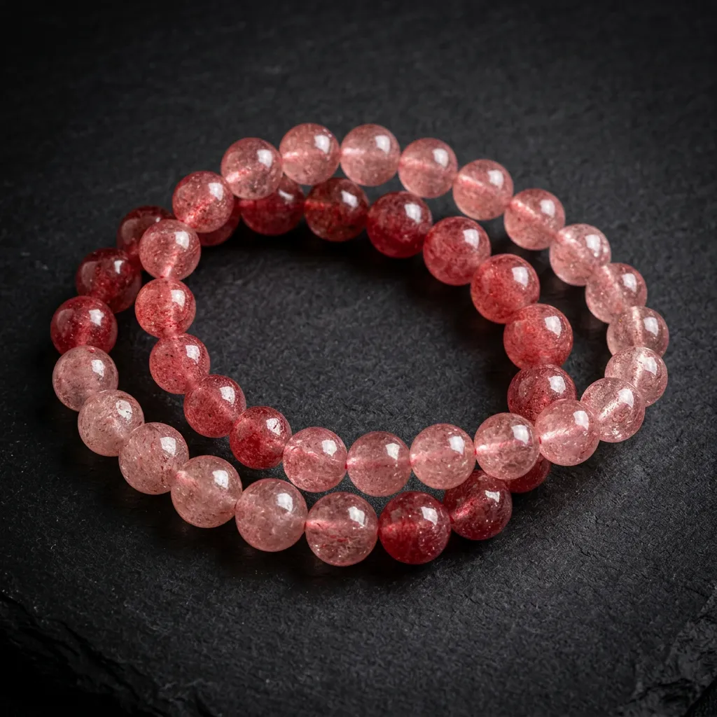JiStones Ethereal Gradient Strawberry Quartz Bracelet &ndash; Radiant Pink Natural Gemstone Blushing Gradient Strawberry Quartz-Classic (9-10mm Beads)