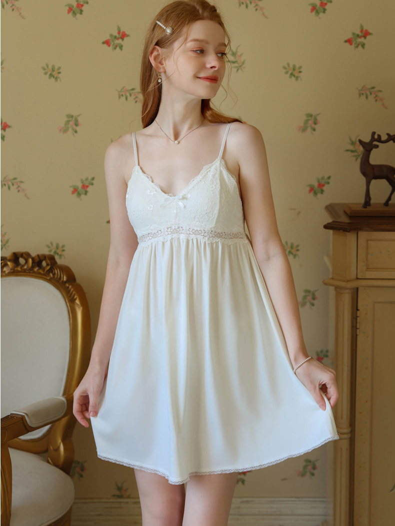 Simple Lace Loose Cotton Gallus Nightdress