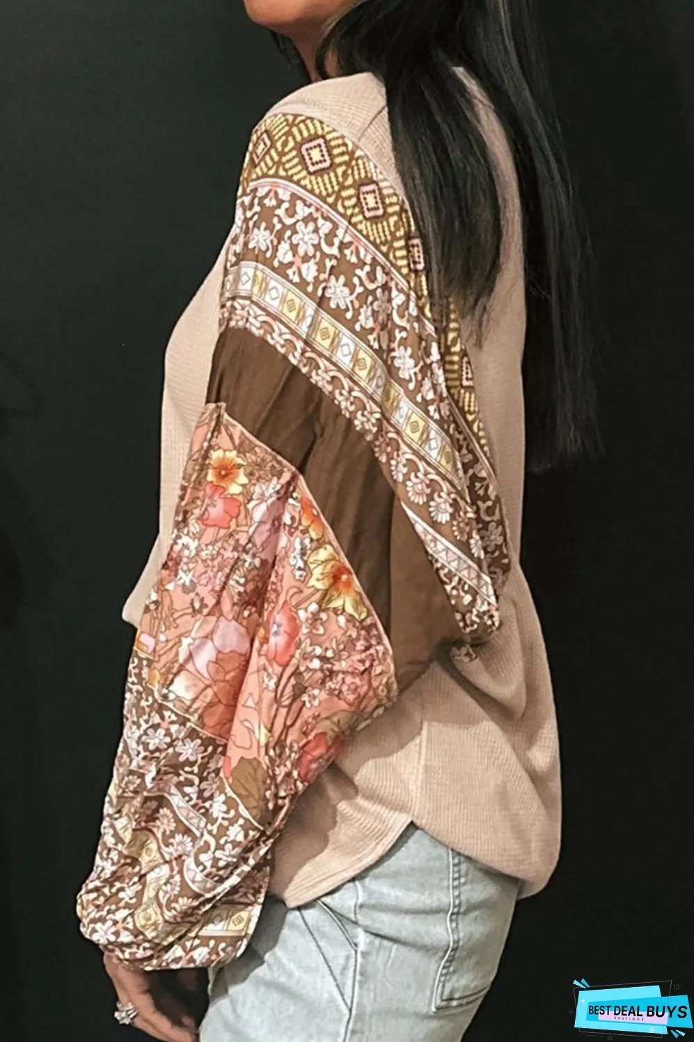 Printed Round Neck Long Sleeve Top