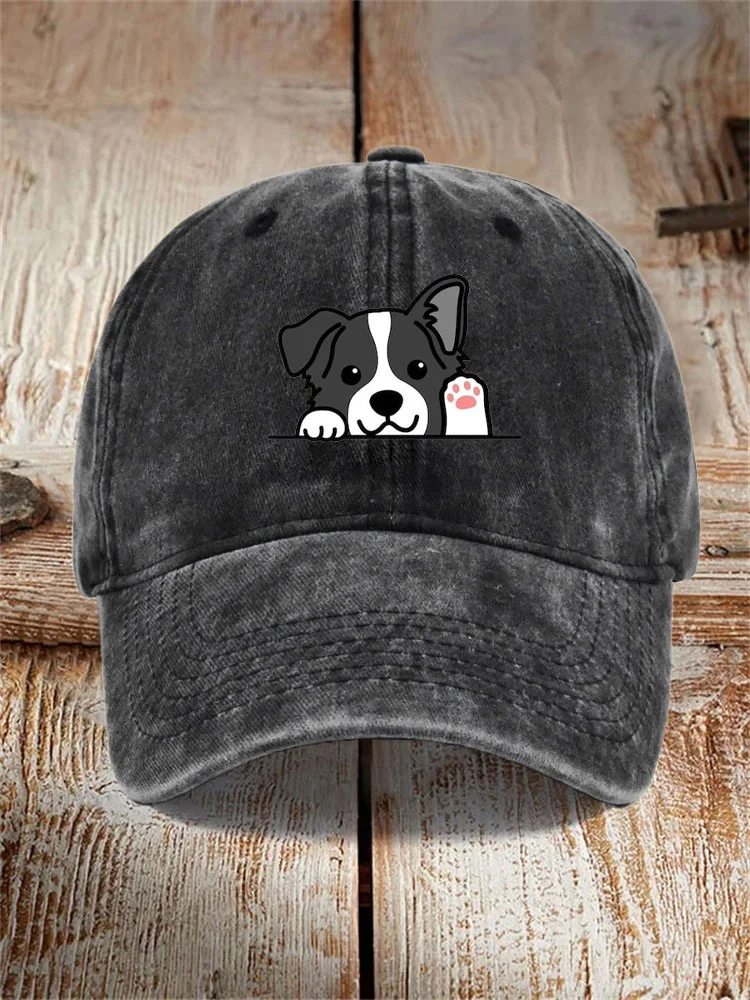 Unisex Casual Pet Dog Print Washed Hat