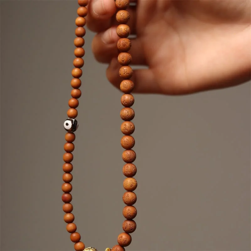 Tibetan Sandalwood Om Mani Padme Hum Dzi Bead Double Wrap Bracelet