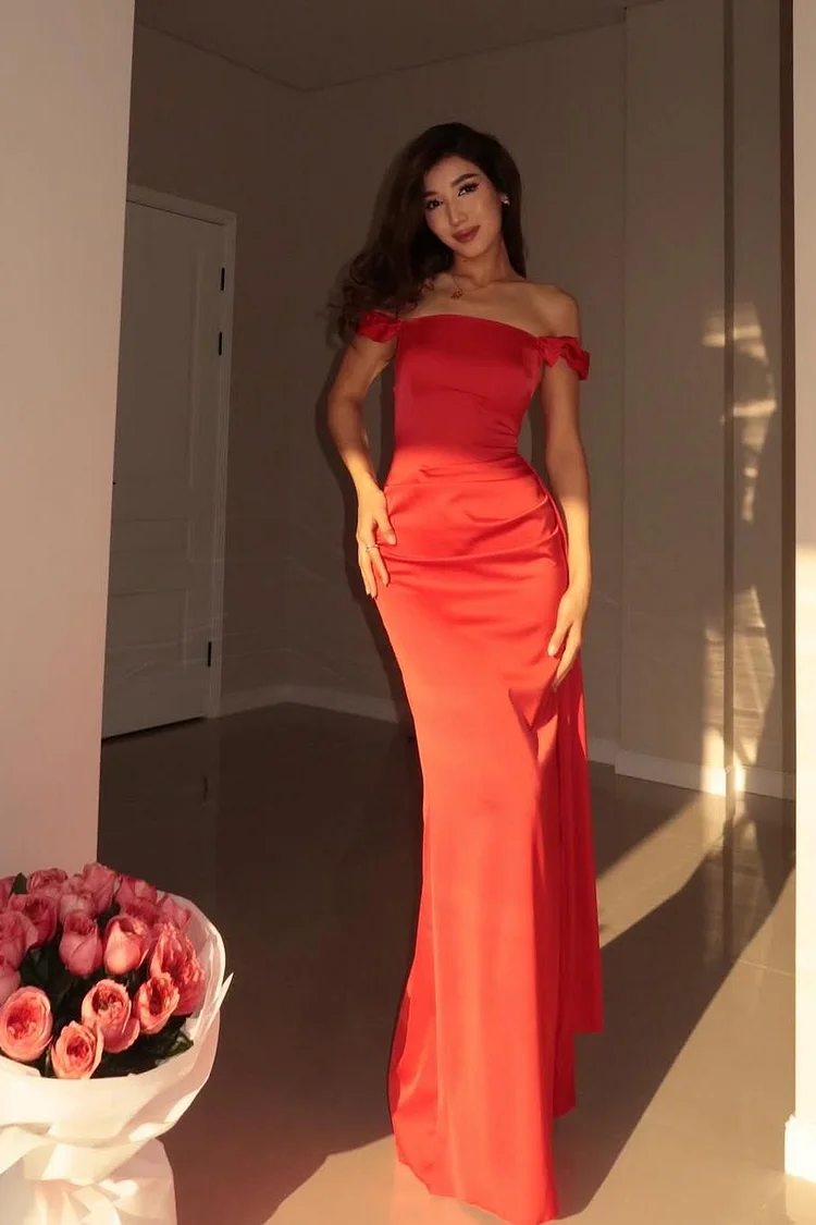 Off the Shoulder Sleeveless Long Mermaid Prom Dress With Pleated XJ0768
