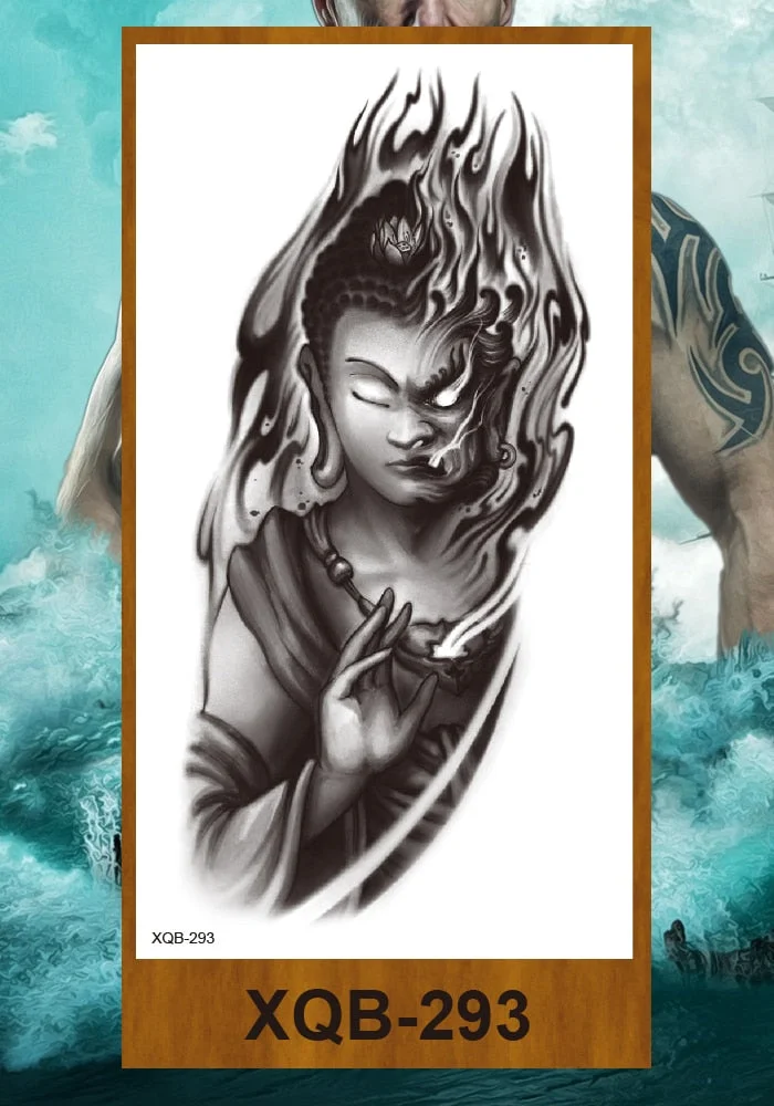 Temporary Tattoo Sticker Man Woman Arm Body Art Fake Tatoo Buddha Bodhisattva Believer Religion Valkyrie Female Warrior Goddess