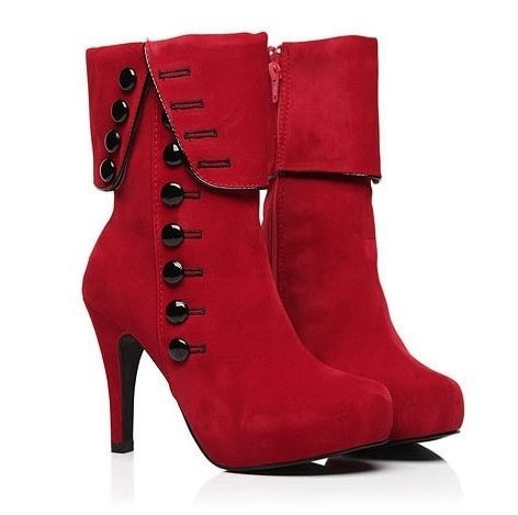 Women Ankle Boots High Heels 2016 Fashion Red Shoes Woman Platform Flock Buckle Winter Boots Ladies Shoes Female Botas Femininas - Shop Trendy Women's Clothing | LoverChic