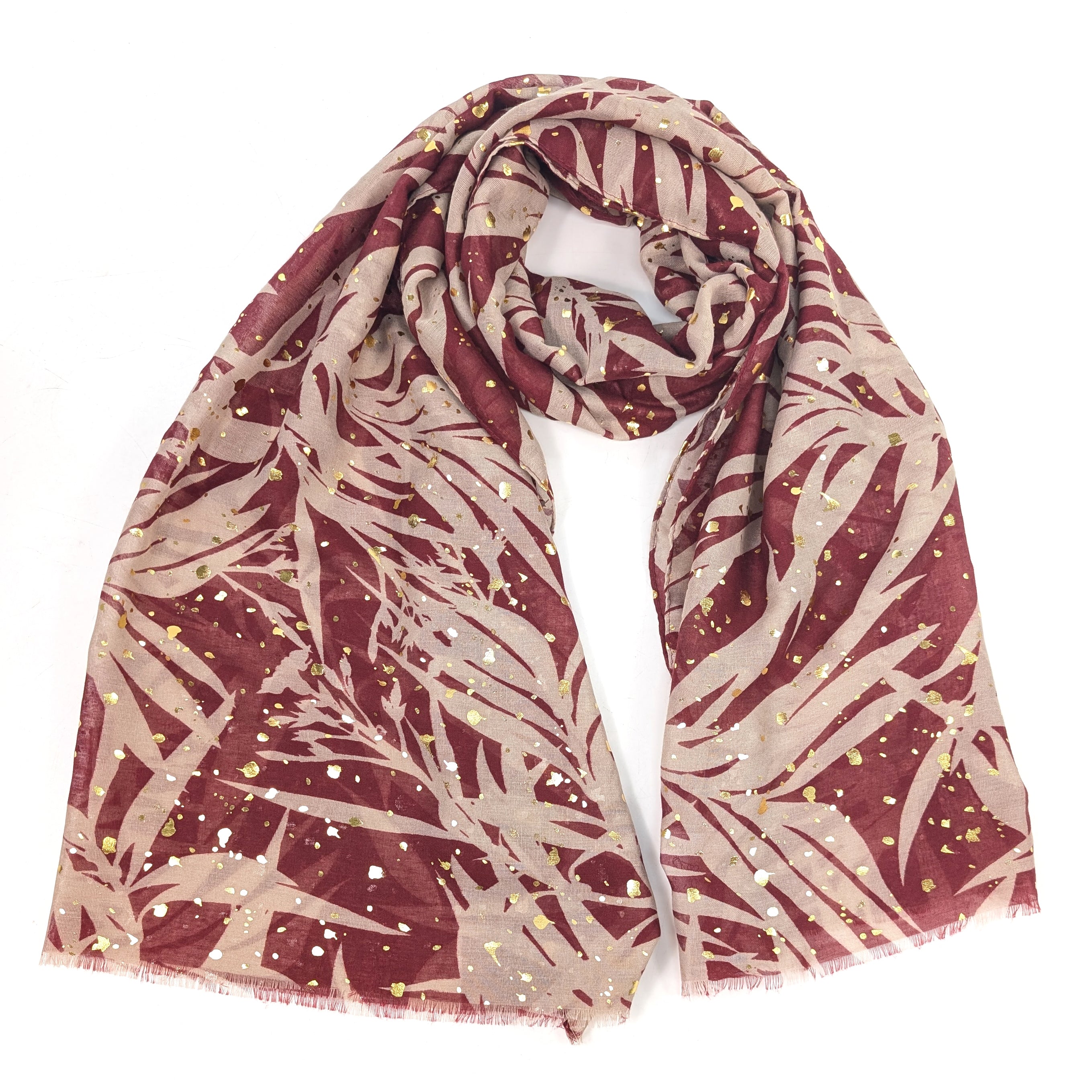 Kori - Glistening Leaves Scarf (70x180cm) - Dark Red