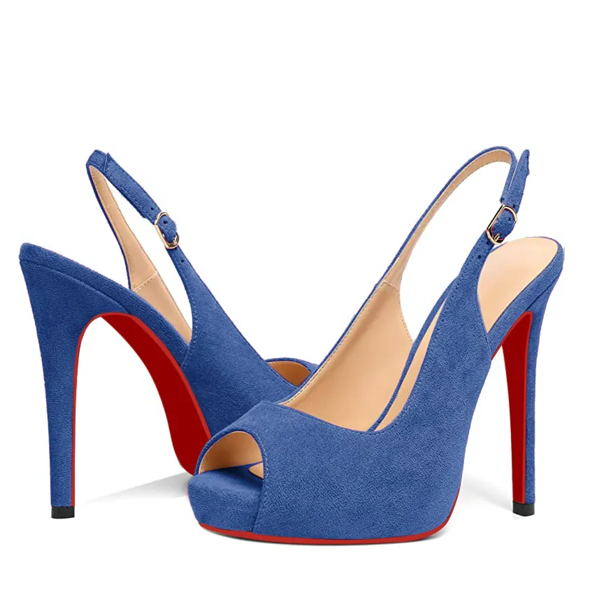 120mm Strap Slingback Sandals Peep Toe Platform Stilettos Red Bottom Suede Heels-vocosishoes