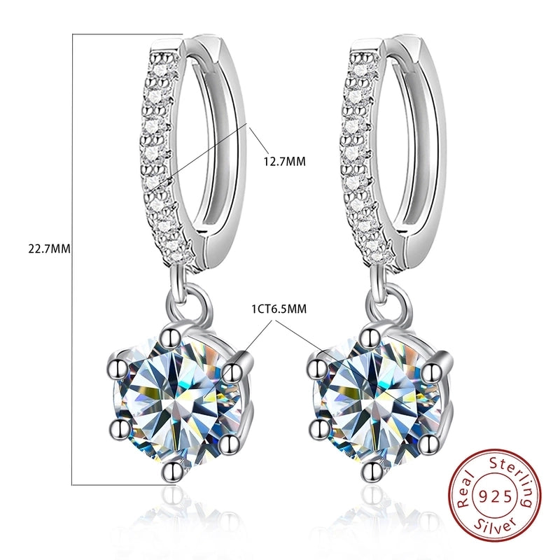 1 Pair White Gold Plated Sterling Silver Moissanite VVS1-VVS2 Moissanite Earrings Geometric Drop Earrings