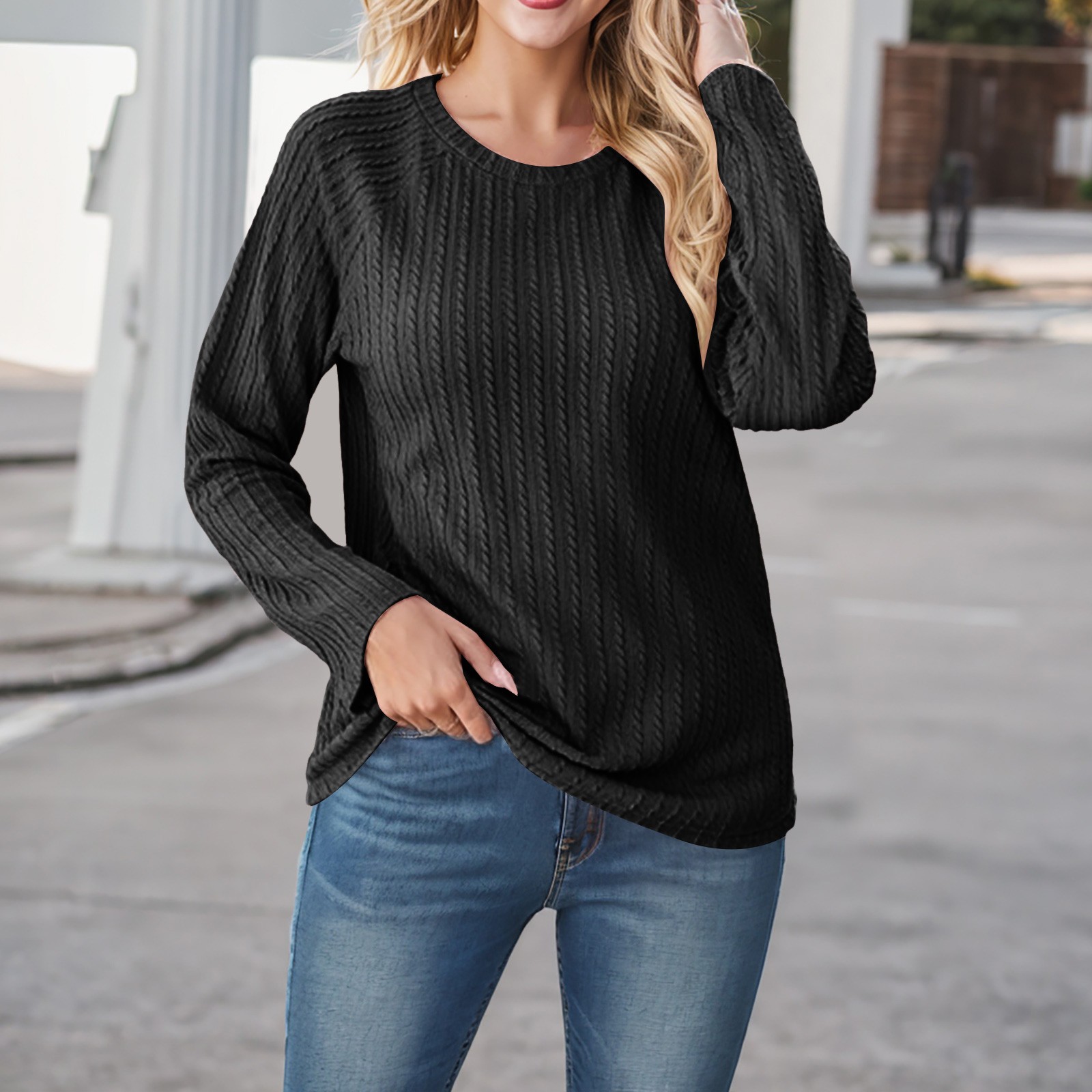 Ladies Track T-shirts Women's Tops Long Sleeve Lightweight T Shirts Fall Fashion Trendy Top Women Round Neck Knit Clothes