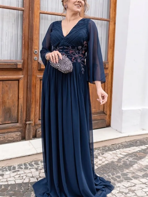 V-Neck Printed Chiffon Maxi Dress