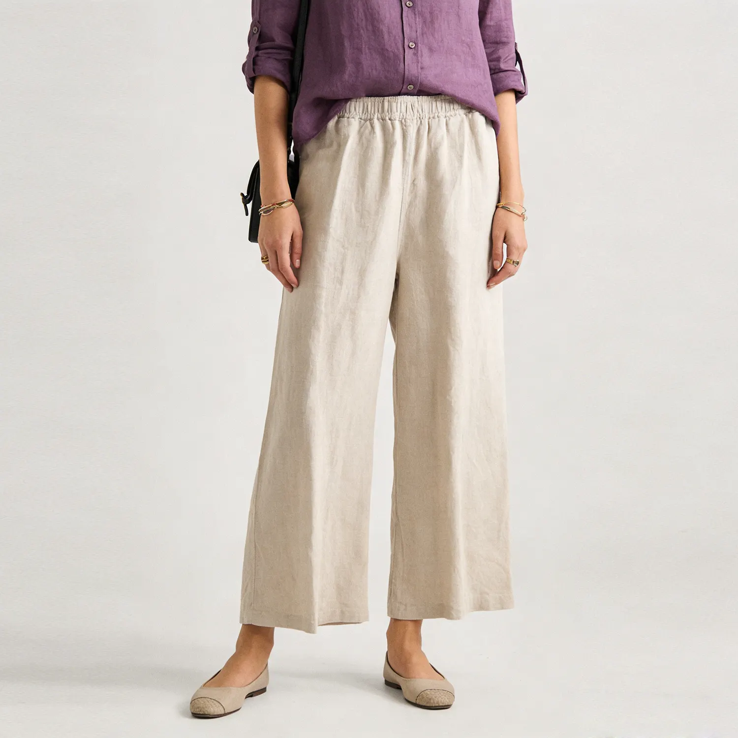 Women's Linen Pants 7/8 Length with Elastic Waist REAL SILK LIFE