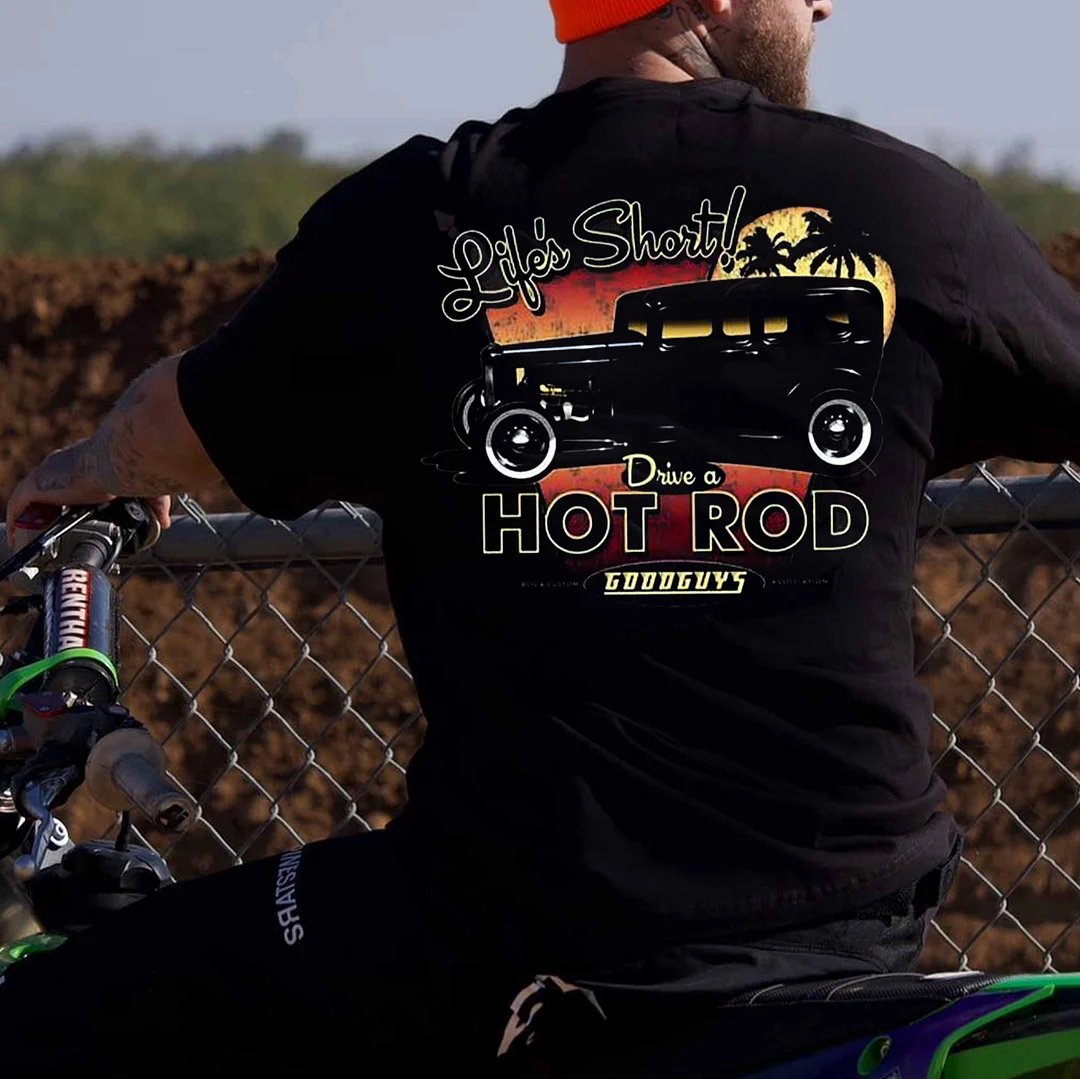 LIFE'S SHORT HOT ROD Classic Car Print Men's T-shirt
